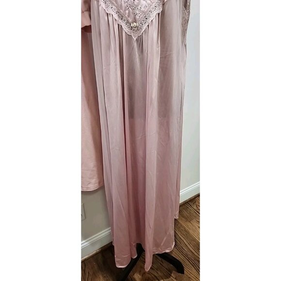 VTG Vanity Fair Pink Floral Eyelet Lace Nightgown Robe Half Zip Housecoat Size L - Picture 3 of 11